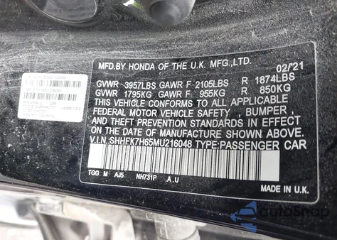 2021 Honda Civic Ex from USA, damaged, VIN SHHFK7H65MU216048